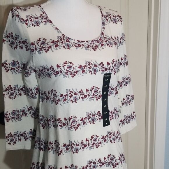 Lucky Brand, Floral Stripe Scoop Tee, Small - Picture 4 of 8